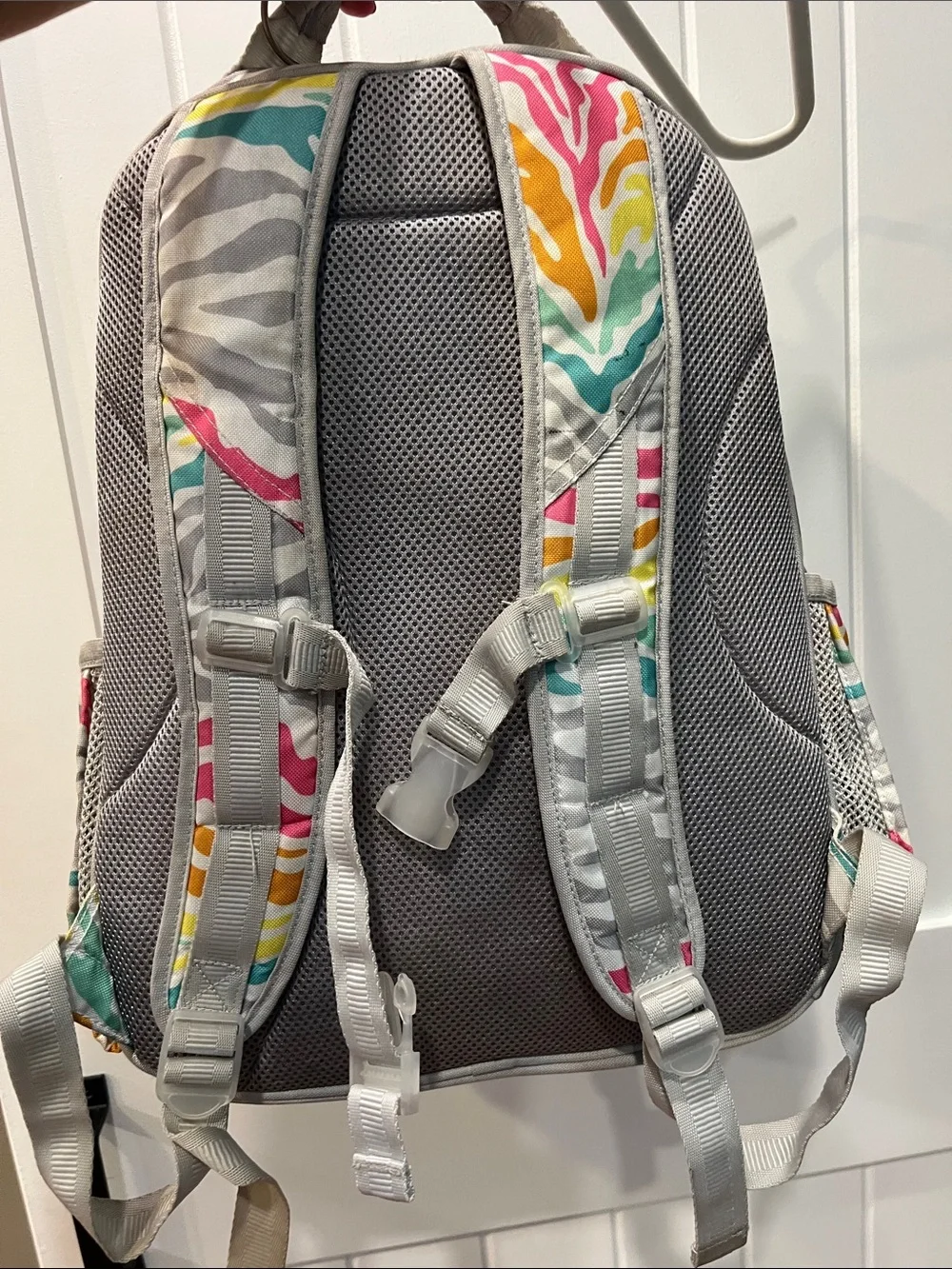 pottery barn kids Multicolor Zebra Print Backpack - Gray, Pink, Teal, Yellow